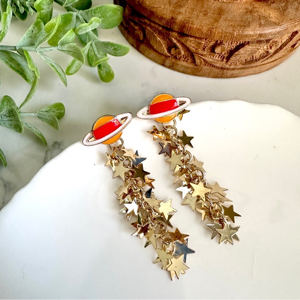 2/$30🌵 Gold Planet Star Earrings Outer Space Universe Astronomy Solar System